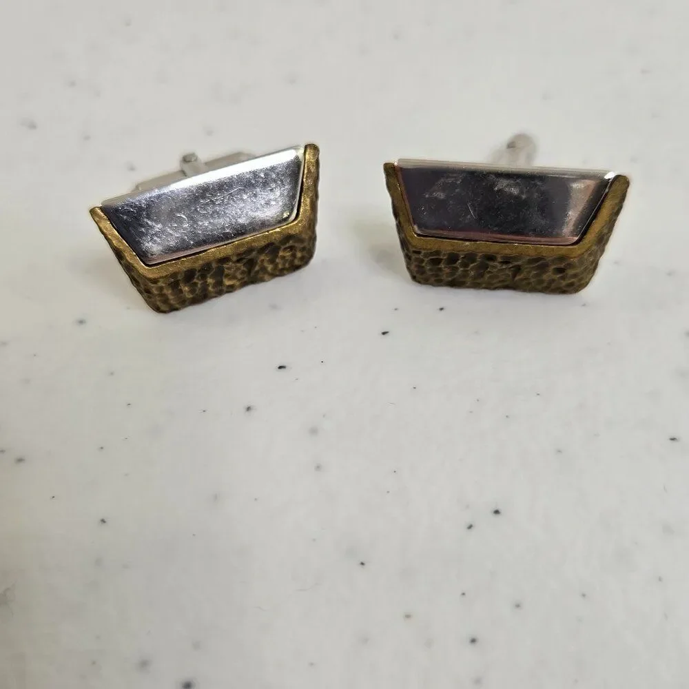 Anson Cufflinks Gold Tone Silver Textured Mixed Metal Vintage MCM Geometric